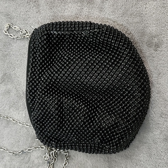 Vintage aluminum mesh beaded black chain strap shoulder purse bag evening night - Picture 5 of 8